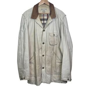 Vtg 1990's Banana Republic Khaki Leather Collar Field Chore Utility Barn Jacket
